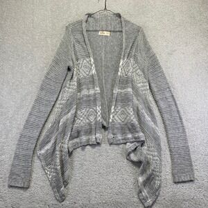 Hollister Womens Cardigan Sweater  XS/S Gray White Open Front Waterfall Knit Y2k